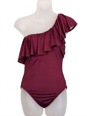 Tropik One Shoulder Ruffle One Piece Swimsuit Womens Size Small Burgundy Purple